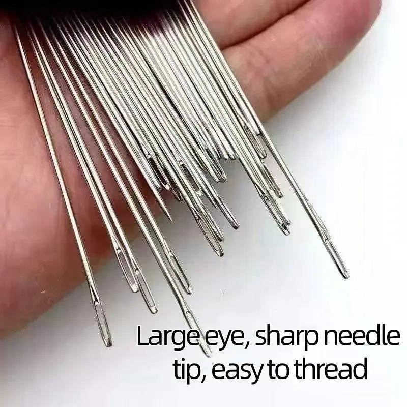 34PCS Big Eye Hand Sewing Needles – Long Thin Steel Needles with Large Eye for Easy Threading, Perfect for Quilting, Embroidery & DIY Crafts