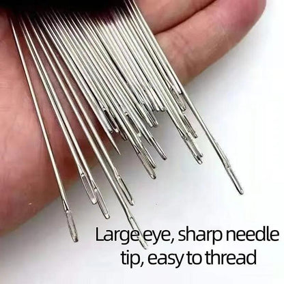 34PCS Big Eye Hand Sewing Needles – Long Thin Steel Needles with Large Eye for Easy Threading, Perfect for Quilting, Embroidery & DIY Crafts